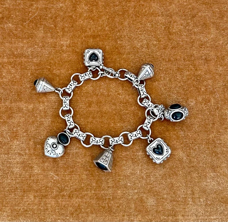 Vintage Brighton Silver Tone Heart Charm Bracelet Toggle Clasp image 1