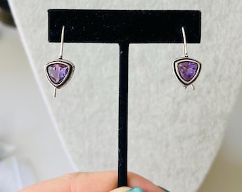 Sterling Silver Dangling Drop Amethyst Earrings
