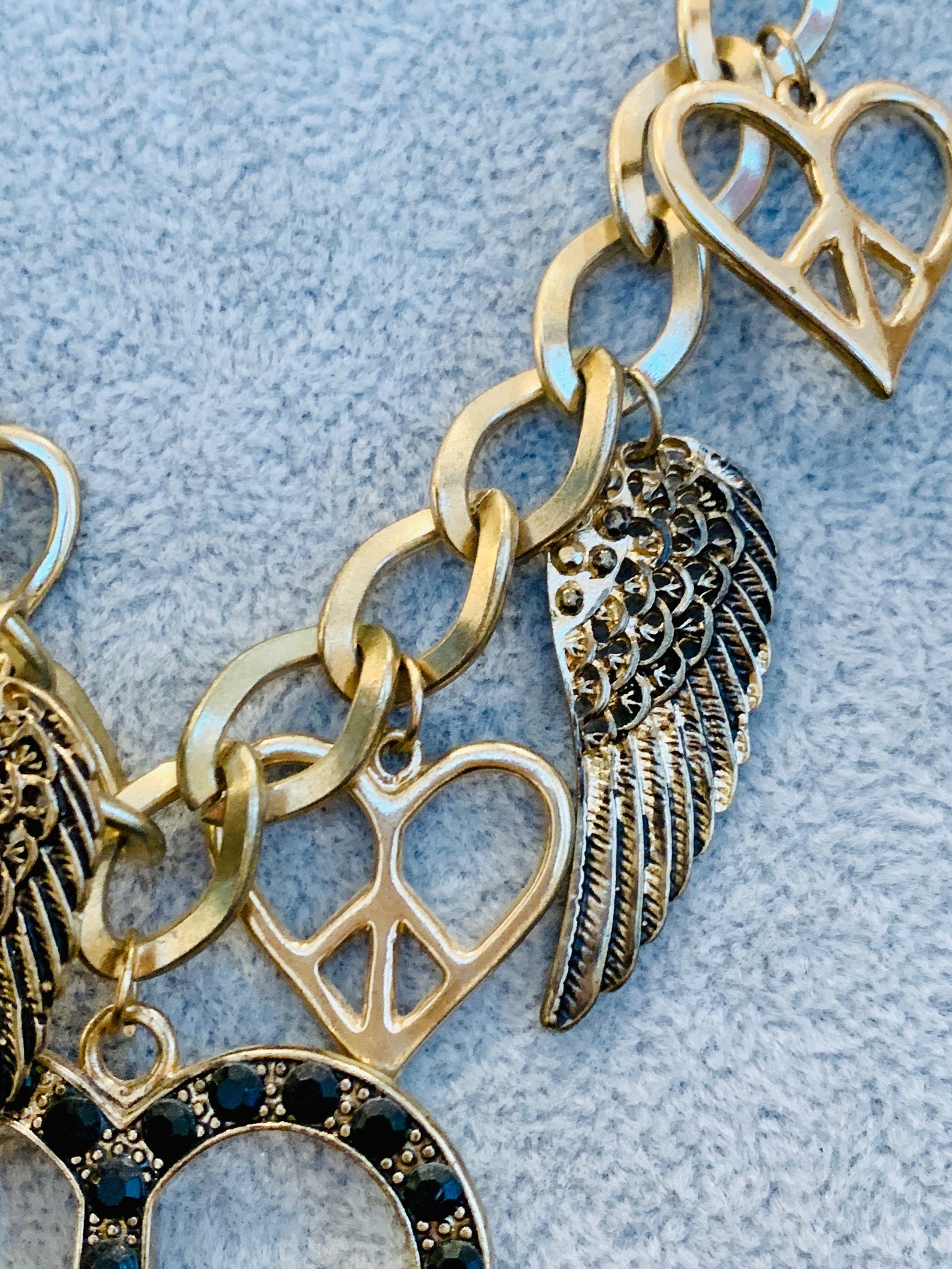 Vintage Gold Tone Charm Necklace with Rhinestone Hearts and Etsy