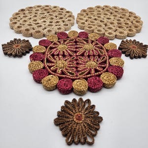 Lot of 6 Vintage Raffia Straw Trivet Hot Pad Rattan Wicker Colorful Boho Wall Decor