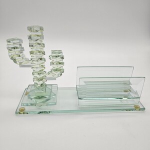 ヴィンテージ MCM サガウロ 積み重ねられたガラスのサボテンの彫刻 デスク カードホルダー アリゾナ アート