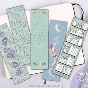 floral moon bookmark printable bookmark lunar bookmarks etsy