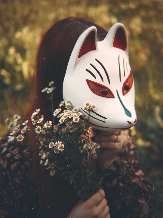 Fox Face Mask Suzune Kitsune Hand Painted Handmade Full