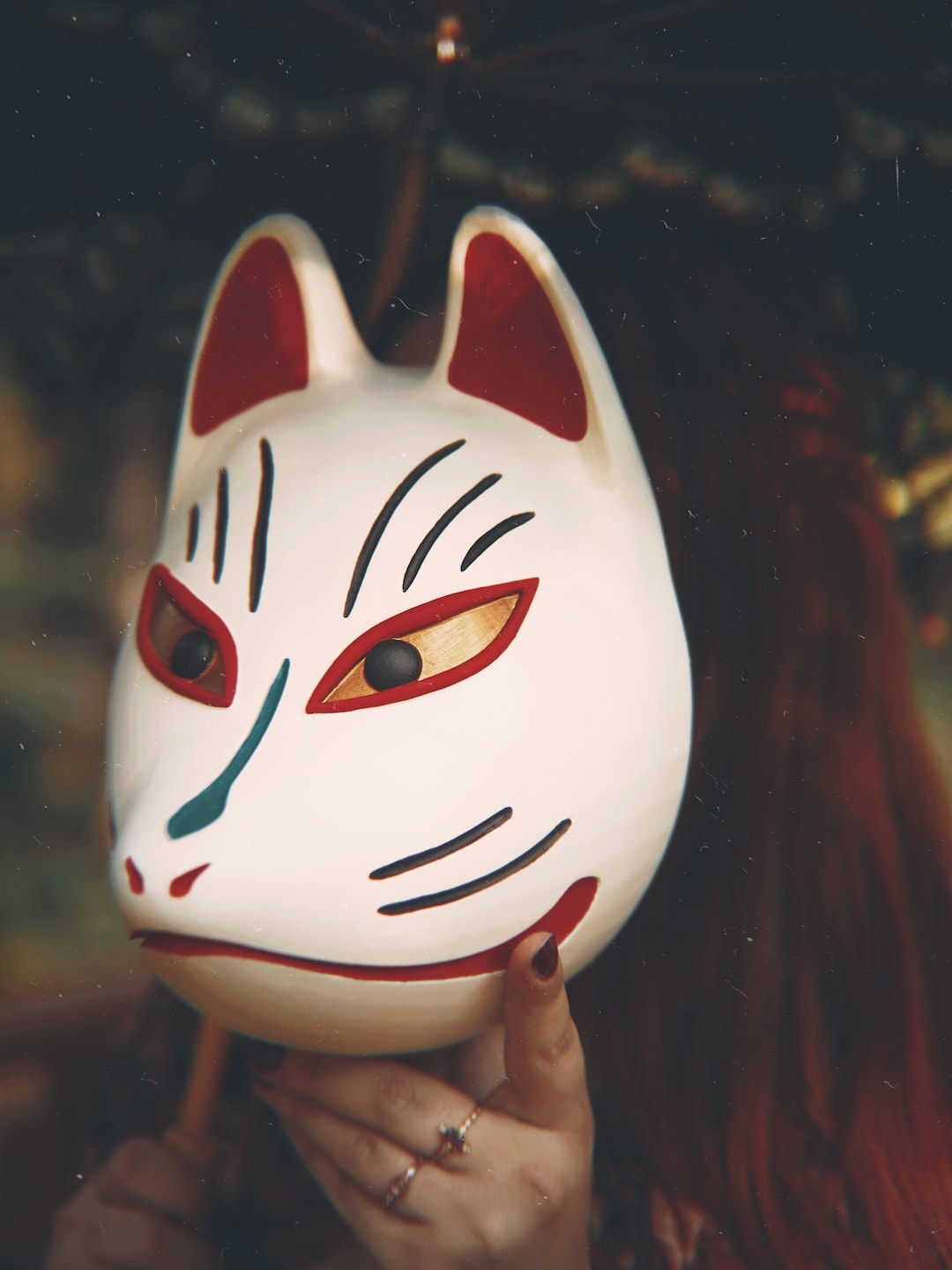 Fox Face Mask Suzune Kitsune Hand Painted Handmade Full