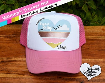 Rose Gold Keep it Salty Beach Trucker Hat / vacation, beachwear, waves, women's hat, women's trucker hat, Christian trucker hat, Cap