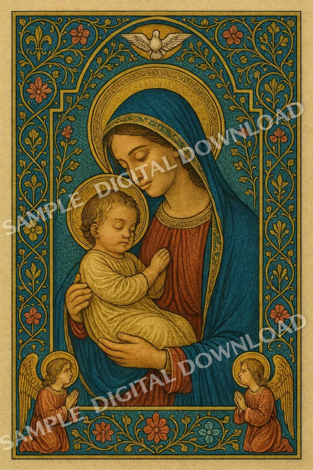 Virgin Mary and Baby Jesus Art Print, Catholic Home Decor (digital ...