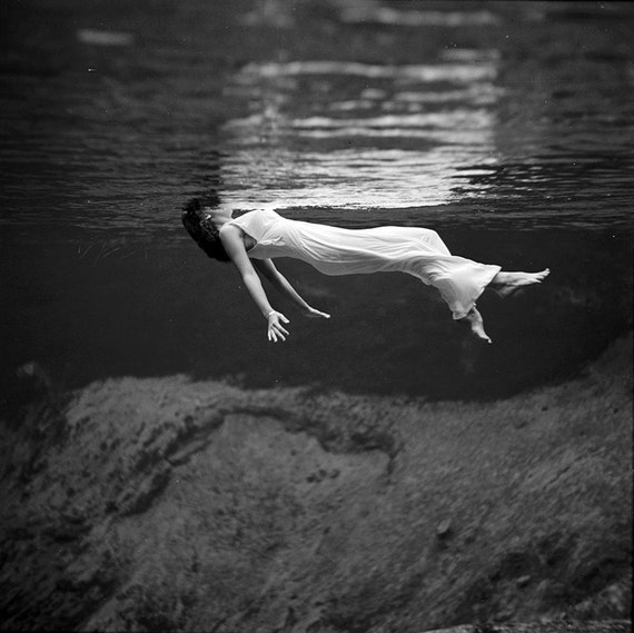 Underwater Photography , Black and White Vintage Fashion Photo , Weeki Wachee Spring , Florida , Wall Decor , Wall Art , Woman Swimming