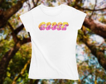 Ombre 'GOOSE' Text Tee | 80s Vaporwave Typography Shirt, band, lot, fan, women's