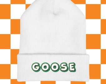 GOOSE the band embroidered cuffed beanie | white knit hat
