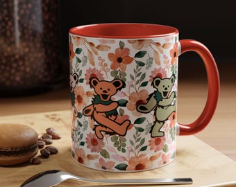 Boho Botanical Coffee Mug, The Dead Grateful, Two Sizes, Tea Cup, Gift for Dead Heads, Floral Drinkware