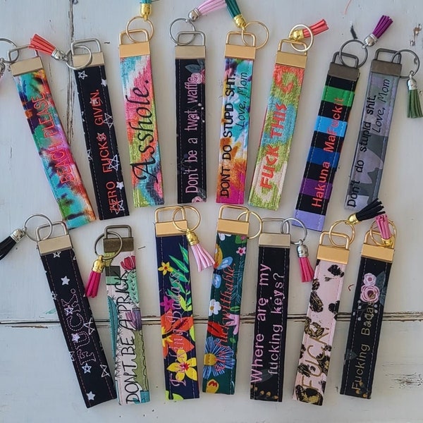 Key Chain wristlet, key fob fabric that is customizable, can be personalized with names and sayings