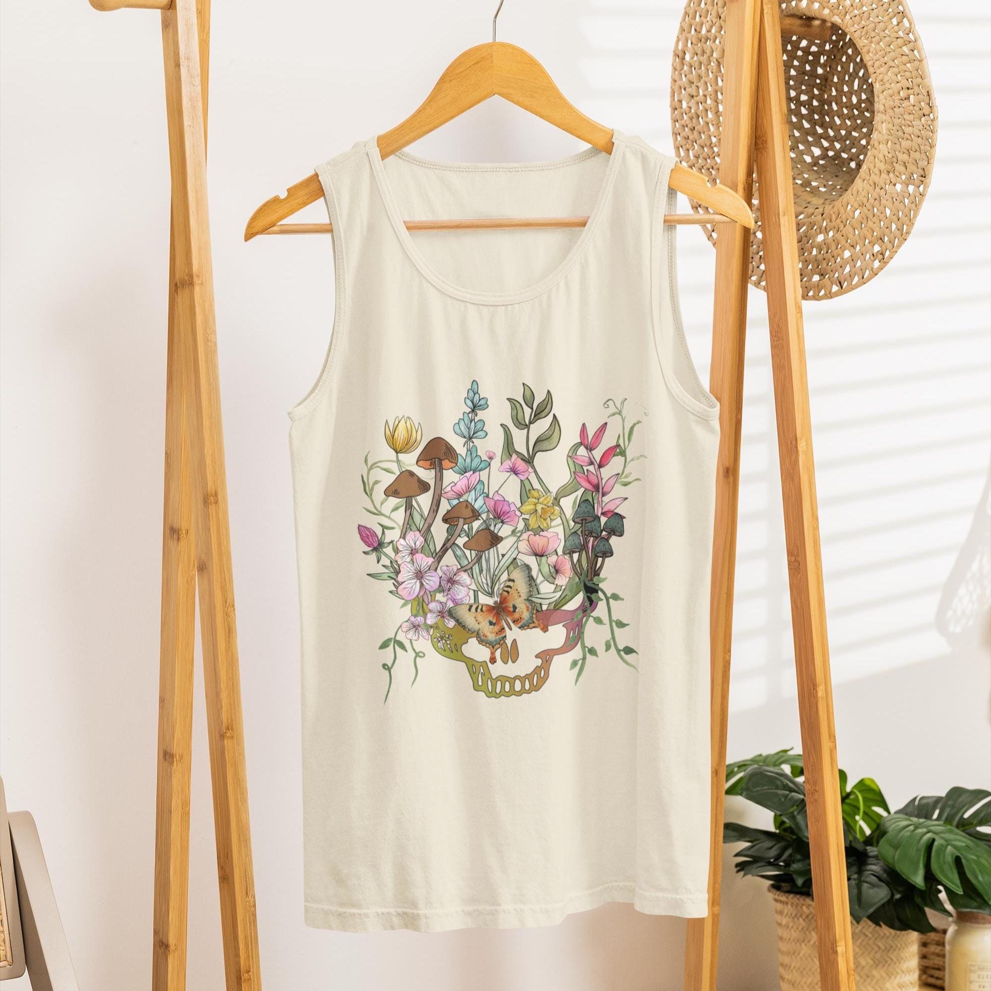 The Dead, Grateful,  Botanical Muscle Tank, Comfort Colors Floral Sleeveless Shirt, Unisex Summer Top, Vintage Style Tee, Festival Apparel