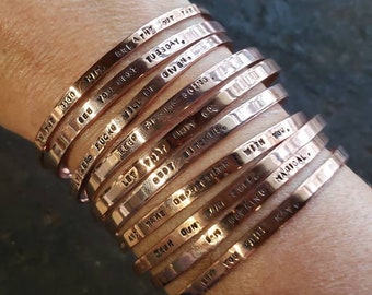 Mantra cuff bracelet - Pick your wording up to 12 words - Copper or brass gold Cuss Cuff. swearing, adult, stackable Bangle Bracelet