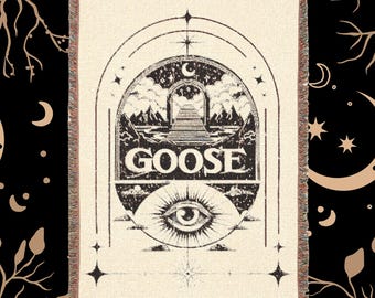 Goose the band, couverture tissée avec écusson | Tapisserie d'inspiration vintage, motif oeil céleste