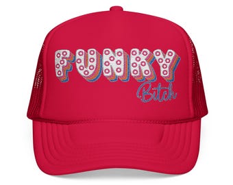 Cappello da camionista in schiuma ricamato, ispirato ai Phish, Funky Bitch, cappellino unisex, lotto, accessori per festival musicali, cappello con ricamo personalizzato