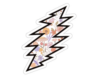 Die-Cut Sticker Indoor/Outdoor Grateful Dead 13 point lightening bolt with vintage flowers