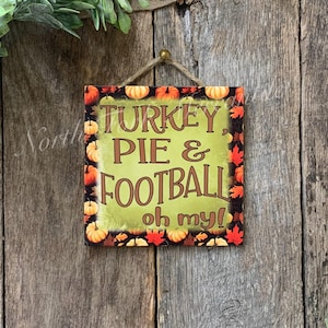 Pavo, pastel y fútbol, Dios mío, cartel de Acción de Gracias, decoración de Acción de Gracias, cartel de otoño, decoración de otoño, cartel de otoño, decoración de pared de otoño, cartel de fútbol