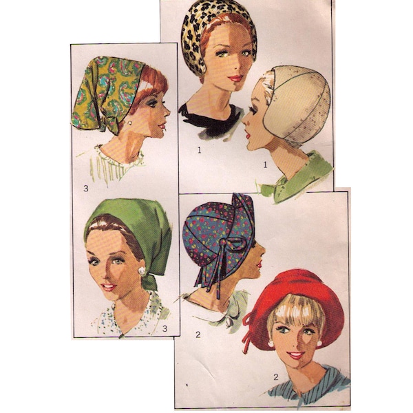 Uncut Simplicity 6769, 60s sewing pattern, lined hat pattern, head scarf pattern, sun hat, vintage hat pattern