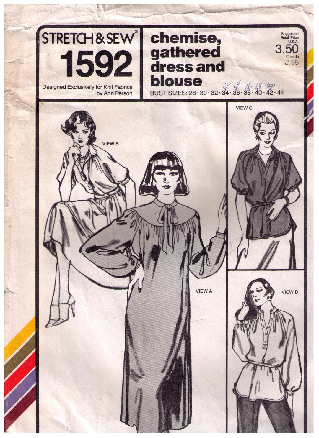 Stretch Sew 1592 70s Sewing Pattern Bust 2844 - Etsy