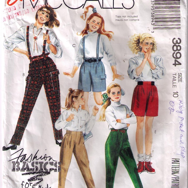 McCall es 3894, Schnittmuster, Größe 10, Mädchen Jodhpurs, Hose mit hoher Taille, Hosenträger, Shorts