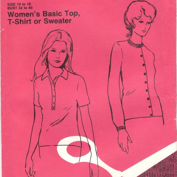 Basic 102 sewing pattern, Women's Top, T-Shirt or Sweater, Size 10-18. Uncut and FF.