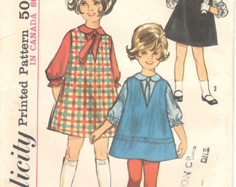 Simplicity 5638 Sewing pattern, Girl's Jumper, Blouse and Tie, Size 5.  60s vintage pattern