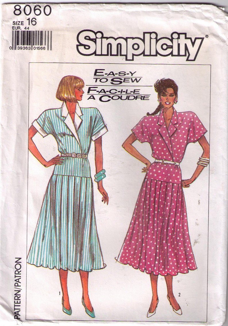 Uncut Simplicity 8060 size 16 women/'s dress kimono sleeves collared flared skirt 80s sewing pattern