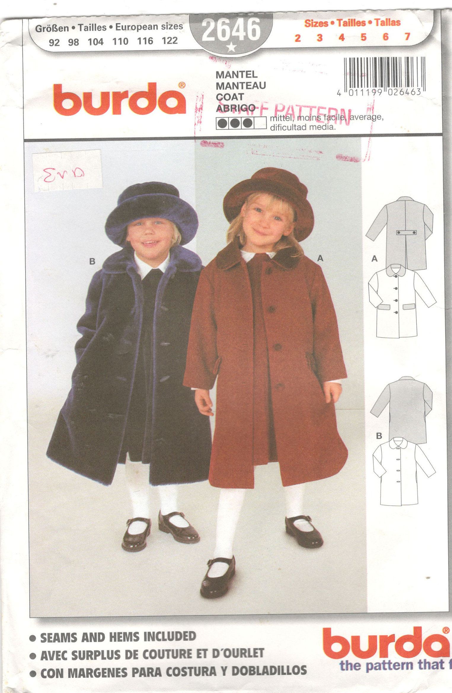 BUR6244, Burda Style Sewing Pattern Misses' Kimono-Style Coat or Jacket