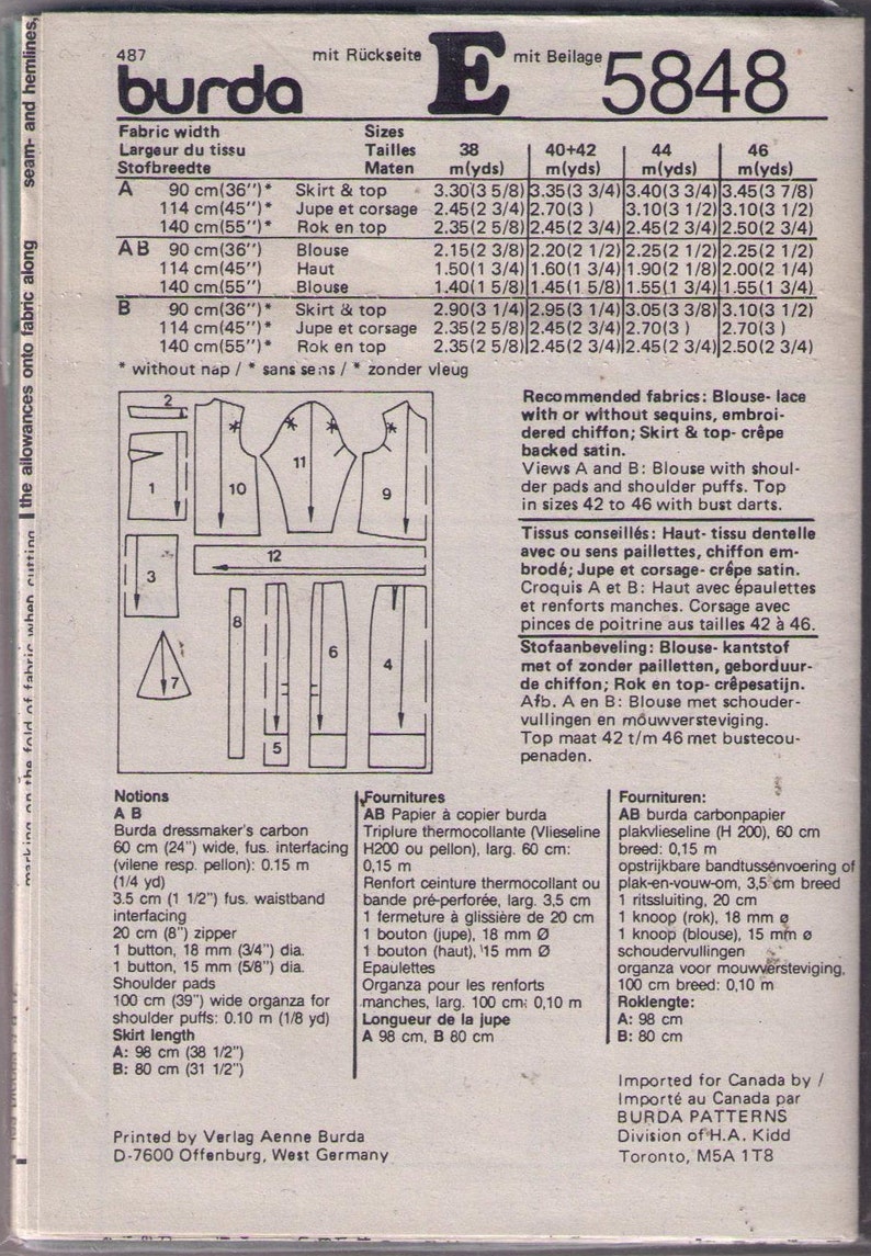 leg slit skirt sewing pattern spaghetti strap size 12-20 women/'s tank top Uncut Burda 5848