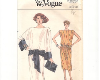 Vogue 9185 Sewing Pattern, Misses Chemise Dress, Drop Waist Blouson Pullover Dress, Size 8-10.