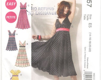 McCall's M6557 Sewing Pattern, Misses' Dress with Bias, Lined Bodice Variations. Size 14-16-18-20-22. Uncut and FF