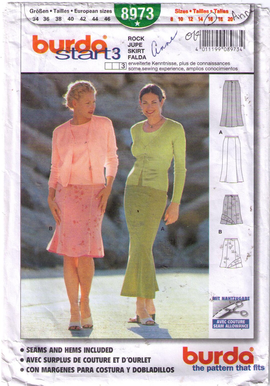 Burda 8973 Sewing Pattern Size 8-14 Women's Flared Skirt - Etsy