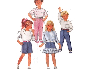 Butterick 6616, 80s sewing pattern, size 5 girl's straight skirt pattern, tapered pants, loose fitting top, long sleeve