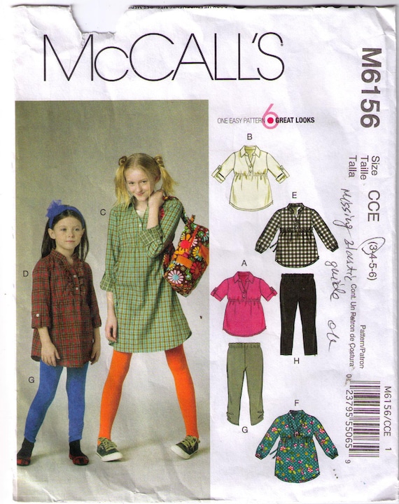 Mccall's M6156, Sewing Pattern, Size 3 Girl's Top Shirt Pattern