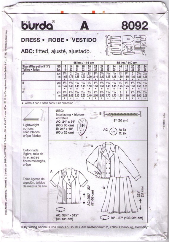 leg slit skirt sewing pattern spaghetti strap size 12-20 women/'s tank top Uncut Burda 5848