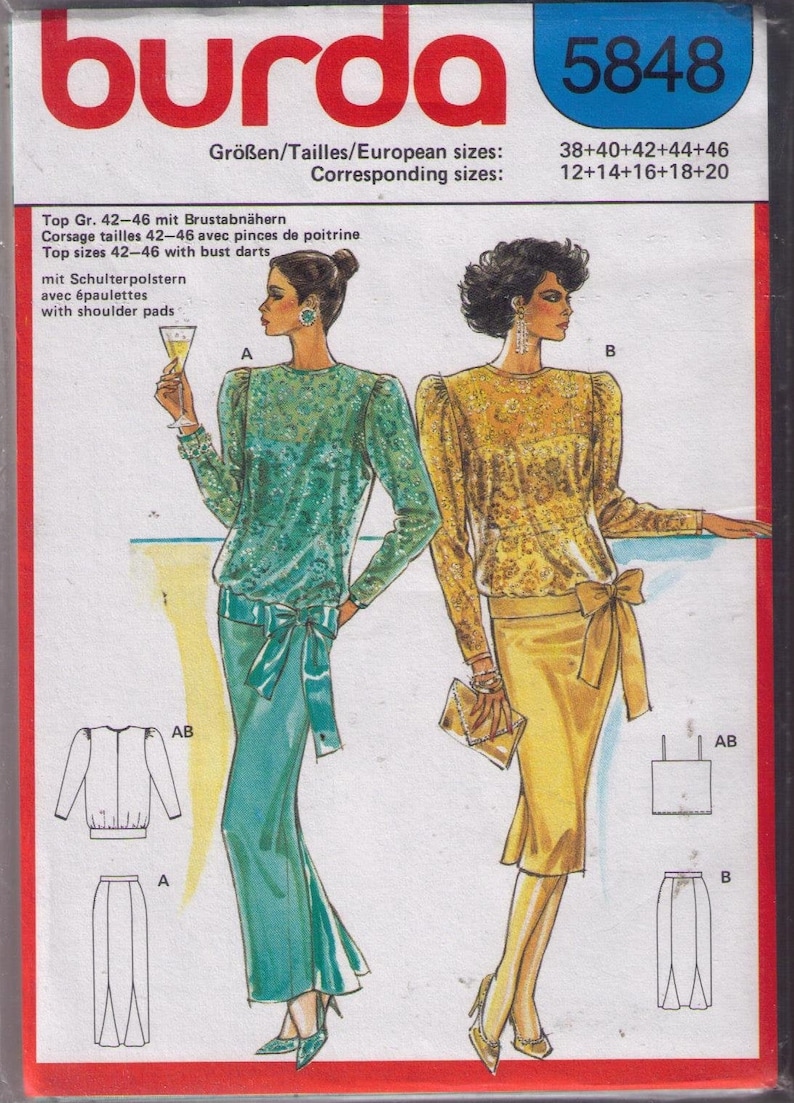 leg slit skirt sewing pattern spaghetti strap size 12-20 women/'s tank top Uncut Burda 5848