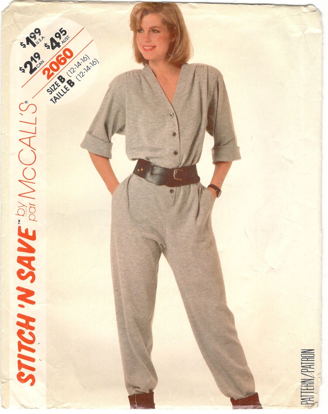 Mccall's 2060 Sewing Pattern, 80s Jumpsuit Pattern, Misses' Jumpsuit