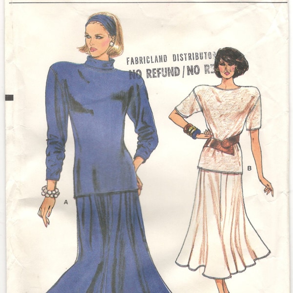 Vogue 9706 Sewing Pattern, Size 8-10-12, Misses' Top and Skirt. Semi-Fitted top and Flared Skirt. 80's Pattern
