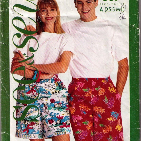 See & Sew 5578, 80s Sewing Pattern, Size XS-L Unisex Adult Loose Fitting Shorts, Women's Shorts Men's, Beach Shorts Knee Length