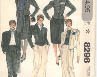 McCall's 8298 Jones New York Suit Coat Jacket Pants Slacks Skirt Work Wear Wardrobe Staple Vintage Sewing Pattern 1980s 80s Size 8 and12