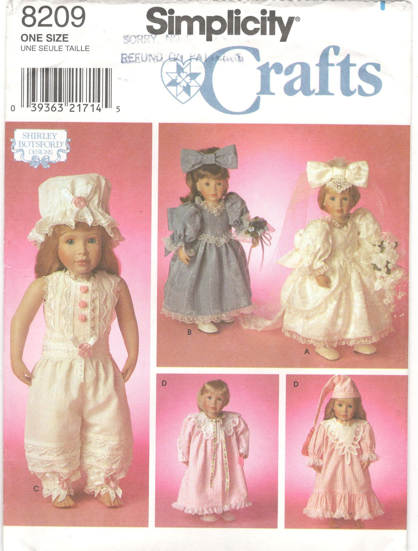 Uncut simplicity sewing pattern 0218 simplicity 18 doll clothes one size FF Uncut simplicity sewing pattern 0218 simplicity 18 doll clothes one size FF