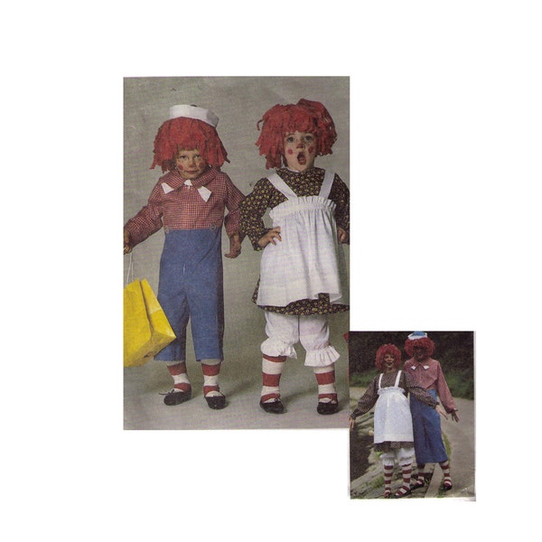 Patrón de costura de 4097, 80s de McCall, tamaño mediano, Raggedy Ann y Andy Halloween Costumes, patrón de delantal, mono de cuello
