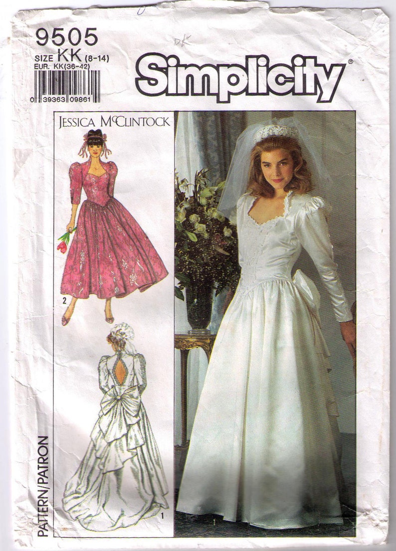 size 8-14 women/'s wedding dress prom dress pattern full skirt bridesmaid dress Simplicity 9505 80s sewing pattern