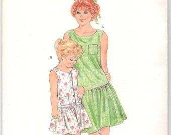 Uncut Kwik Sew 1582-1583 sewing pattern, size 4-7 and 8-14 girl's dress, sleeveless summer button down