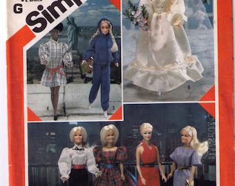 Simplicity 6097, 1980s sewing pattern, 11 inch doll, barbie dress, doll clothes, blouse dress pants wedding gown