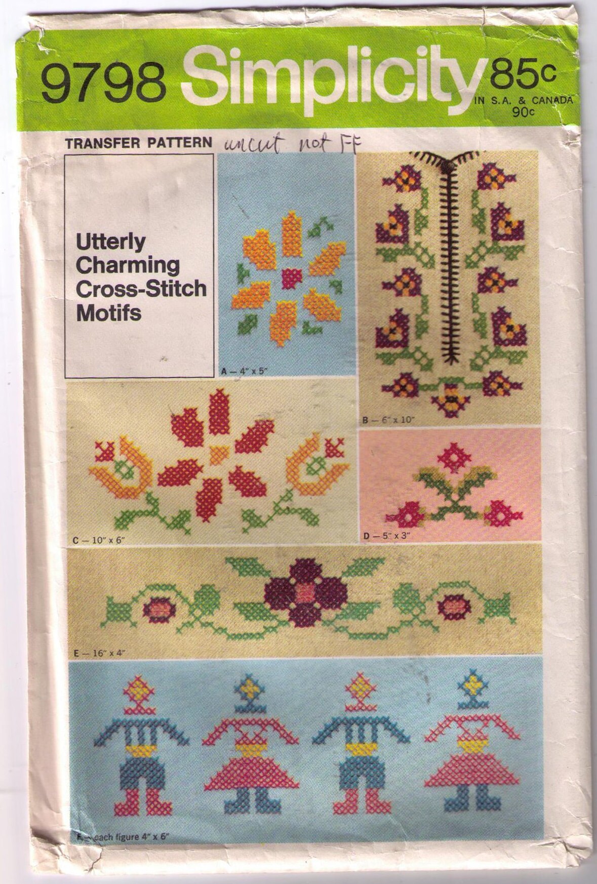 1970s Simplicity 9798 UNCUT Vintage Ethnic Bohemian Folk Embroidery  Transfer Pattern Utterly Charming Cross Stitch Motifs Pattern FACTORY FOLDED