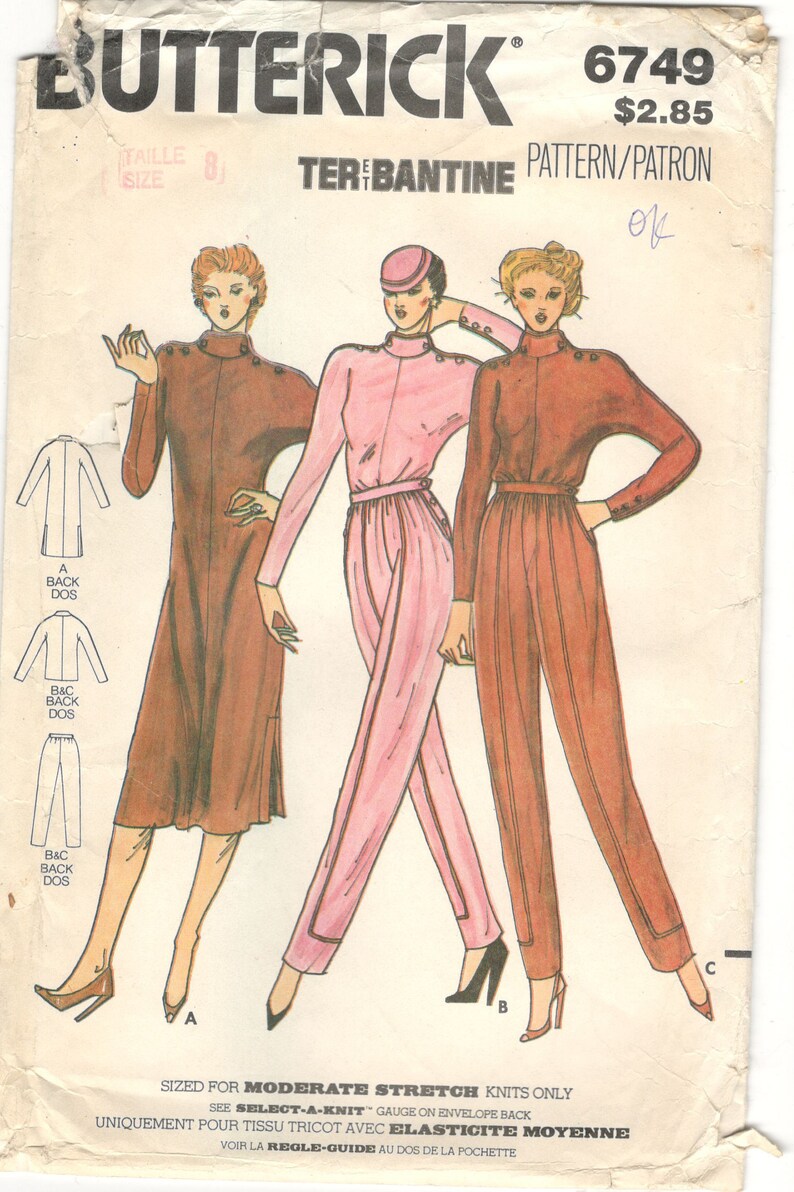 Butterick 6749 ca. 1980s Ter et Bantine Misses' Dress, Top and Pants, Size 8, Vintage Pattern. image 1