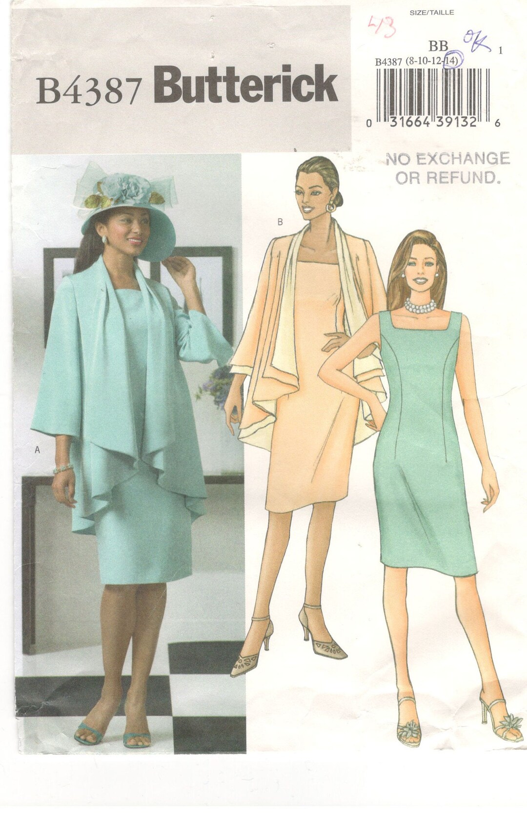 Butterick B4387 Sewing Pattern, Misses' Jacket and Dress, Size 8-10-12 ...
