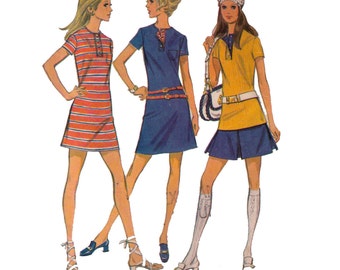 McCall's 2322, 70s sewing pattern, size 12 bust 34 women's mini dress pattern, mini skirt pattern, crop top pattern