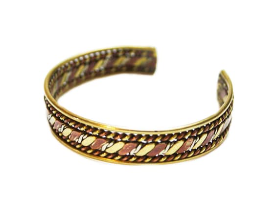 Vintage Copper Bangle, Braided Bracelet Silver, G… - image 1